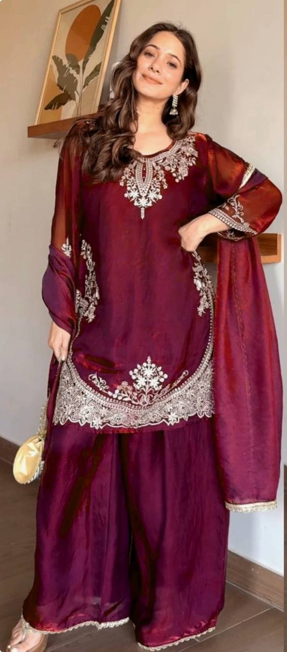 Modern Aubergine Flared Silk Set